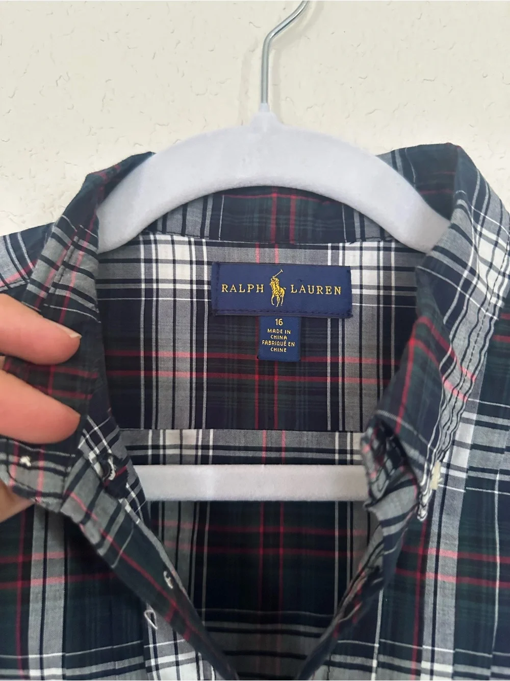 Ralph Lauren Girls Plaid Shirt Dress Long Sleeve Belted Navy/Green/Red Size 16